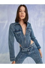 Koton Jeans Shirt Jacket Corset Zippered Asymmetrical Cut