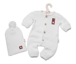 Baby Nellys 2D Pletený overálek STAR + čepice Hand Made, bílá, vel. 80/86