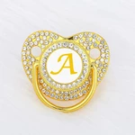Luxury Rhinestones Name Initial Letter Baby Pacifier With Clips BPA Free Silicone Infant Nipple Bling Newborn Dummy Soother