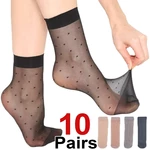 10pairs Black Dot Transparent Socks Ultra-thin Elastic Women Crystal Silk Socks Nylon Fashion Ladies Summer Short Ankle Socks
