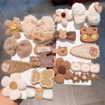 Autumn Winter 8Pcs Kids Hairclip Cartoon Bear Cute Bowknot Baby Princess Hair Accessories Newborn Cream Color Hairclips For Girl