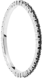PDPAOLA Minimalistický prsten ze stříbra s černými zirkony Black Essential Silver AN02-348 54 mm