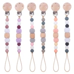 Safety Wooden Chew Silicone Bead Pacifier Clips Dummy Chain Holder Newborn Soother Chains Nipple Holder Baby Teething Toys Gifts