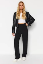 Trendyol Black Textured High Waist Piper Knitted Pants