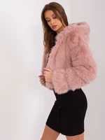 Světle růžová krátká dámská kožešinová bunda