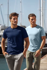 Trendyol Námořnická modro-modrá Základní Slim Fit 100% bavlna 2-Balení Tričko s Krátkým Rukávem