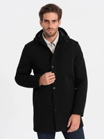 Pánsky zateplený kabát Ombre s kapucňou a skrytým zipsom - čierny