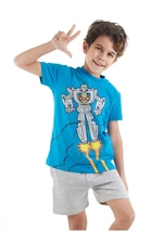 Mushi Robot Boy Blue T-shirt with Gray Shorts Summer Suit
