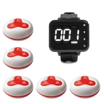 Wireless Pager Restaurant Service Calling System with 5pcs Call Transmitter Button +1pcs Watch Receiver