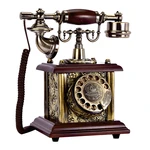 Antique Telephone Rotary Dial European Vintage Corded Telephone Landline with Hands Free, Hanging Headset for Home Hotel Office