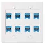 Ethernet Wall Plate 8 Port - Double Gang Cat6 RJ45 Keystone Jack Network Cable Faceplate Female To Female - Blue