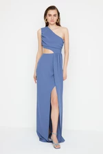 Trendyol X Sagaza Studio Indigo One-Shoulder Cut Out Detailed Evening Dress