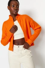 Trendyol Orange Soft Textured Zippered Knitwear Cardigan