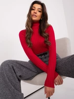 Dark red fitted sweater with a wide stripe