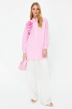 Trendyol Pink Applique Flower Detailed Cotton Woven Shirt