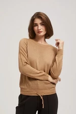 Sweater with metal thread and tie-up