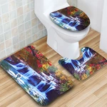 Swan Waterfall Waterproof Bathroom Floor Mat Toilet Mat Set Non-slip Breathable Bath Mat Set