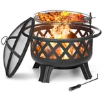 SinglyFire 30 Inch Large Fire Pits Wood Burning Steel Firepit with Swivel BBQ Grill Ash Plate Spark Screen Poker