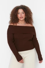 Trendyol Curve Brown Carmen Collar Pletený svetr