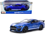 2020 Ford Mustang Shelby GT500 Blue Metallic with White Stripes "Special Edition" 1/18 Diecast Model Car by Maisto