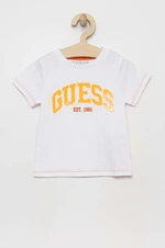 Dětské bavlněné tričko Guess bílá barva