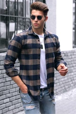 Madmext Men's Brown Plaid Shirt 4664