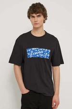 Bavlnené tričko Hugo Blue pánsky,čierna farba,s potlačou,50515203