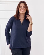 Classic dark blue blouse with V-neck
