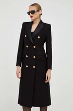 Kabát Elisabetta Franchi dámsky, čierna farba, prechodný, dvojradový