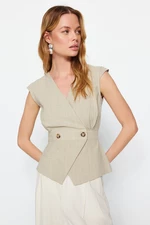 Trendyol Gray Woven Bone Button Detailed Double Breasted Woven Blouse