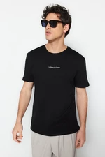 Trendyol Black Regular/Normal Fit 100% Cotton Minimal Text Printed T-Shirt