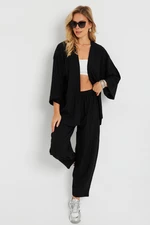 Cool & Sexy Women's Cress Kimono Suit Black Q983