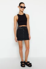 Trendyol Black Accessory Detail Mini Normal Waist Denim Skirt