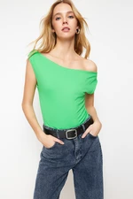 Trendyol Green Boat Neck Fitted Flexible Knitted Blouse with Viscous/Soft Fabric