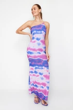 Trendyol Blue-Multicolor Gradient Patterned One-Shoulder Long Evening Evening Dress