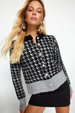 Trendyol Black Boucle Yarn Self Patterned Knitwear Cardigan