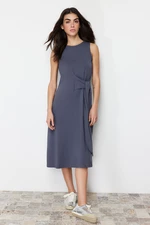 Trendyol Anthracite Lacing Detailed Cotton Flexible Knitted Midi Dress