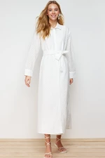 Trendyol White Floral Belted Embroidery Lined Woven Shirt Dress