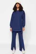 Trendyol Navy Blue Slit Detailed Scuba Tunic-Pants Knitted Two Piece Set