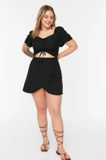 Trendyol Curve Black Weave Dress with Ruffle And Cutout Detail