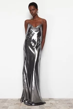 Trendyol Silver Mermaid Woven Lined Metallic Long Evening Dress
