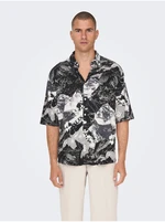 Black Men's Patterned Linen Shirt ONLY & SONS Bud - Men