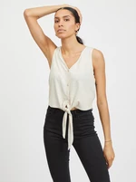 Cream short top with tie VILA Anika - Women's