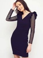 Pencil dress with openwork sleeves navy blue