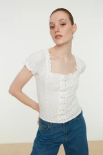 Trendyol White Knitted Blouse with Eyelet Detail