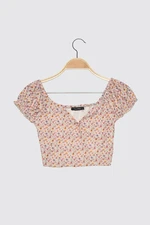 Trendyol Multicolor Petit Floral Patterned Crop Knitted Blouse