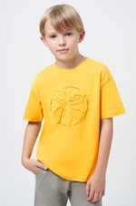 Detské bavlnené tričko Mayoral žltá farba, s nášivkou