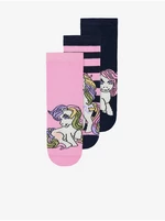 name it Set of three pairs of girly patterned socks in black and pink bar - Girls