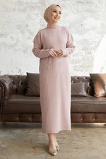 InStyle Arissa Turtleneck Long Knitwear Dress - Powder