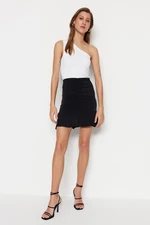 Trendyol Black Ruffle Detailed Skirt With Frills, Mini Elastic Knitted Skirt